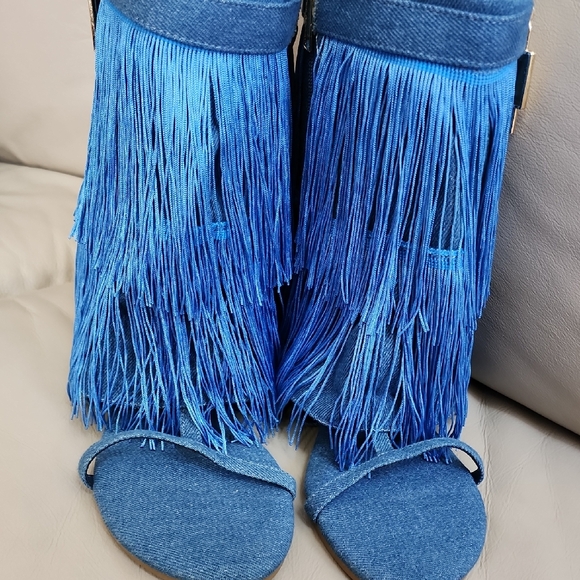 Cape Robbin Shoes - Cape Robbin Womens Blue Fringe Above Ankle Sandals Size 6 New